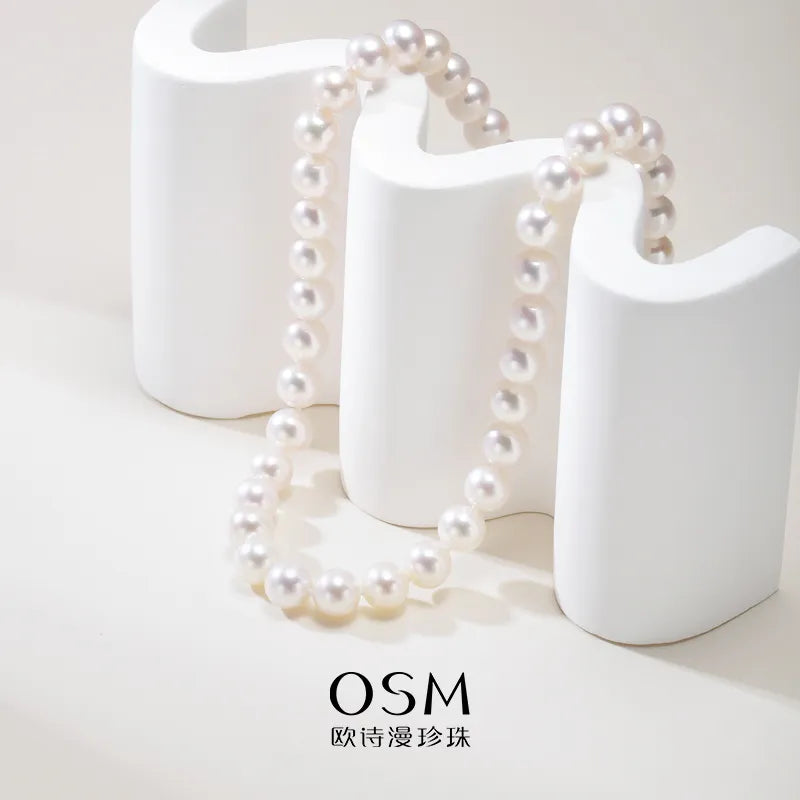 OSM White Pearl Necklace 7–8mm Round, 9K Gold