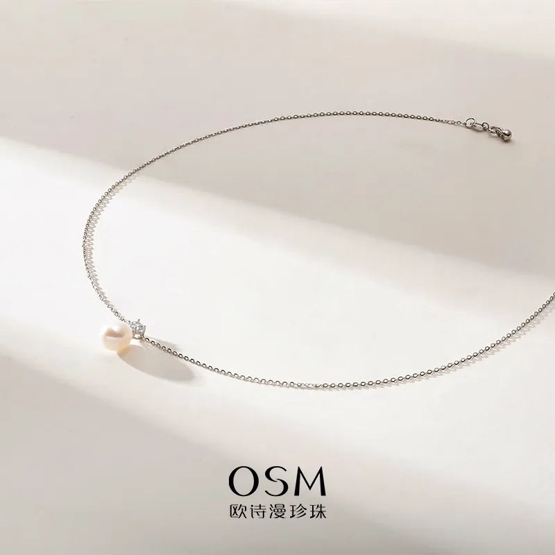 OSM Teardrop White Pearl Necklace 8–9mm, S925 Silver