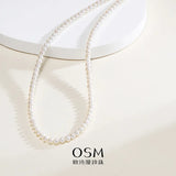 OSM White Pearl Necklace – Nearly Round 3–4mm, Gold Clasp