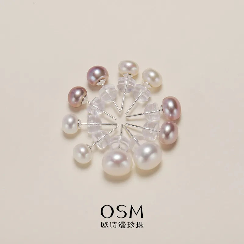 OSM Multicolor Flat Round Earrings 5–9mm – Silvery White, S925 Silver