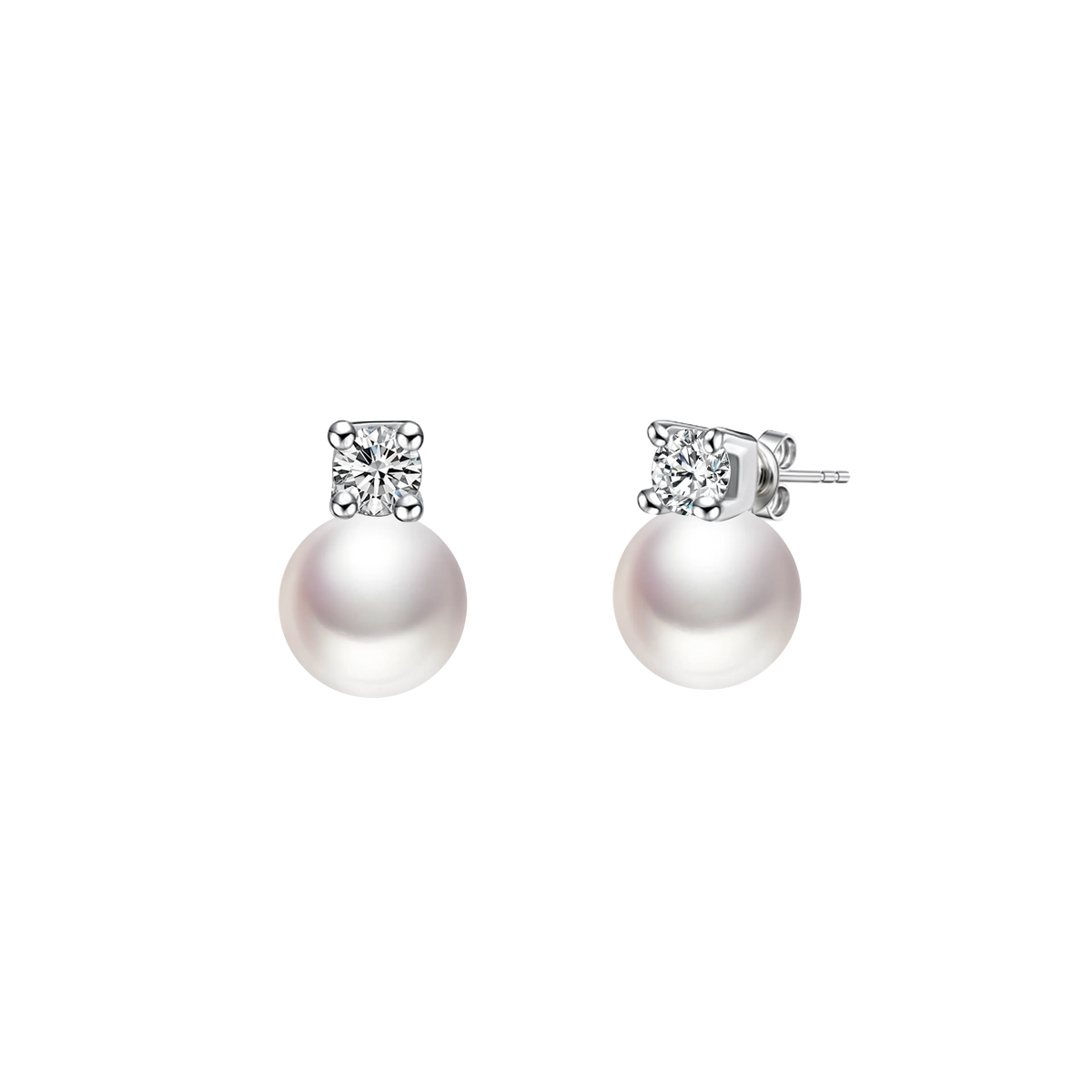 OSM Round Silvery White Earrings 8–9mm – S925 Silver