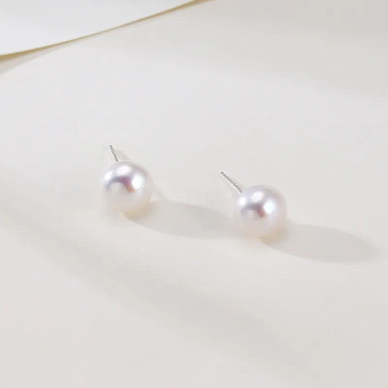 OSM Flat Round Silvery White Earrings 7–8mm S925 Silver