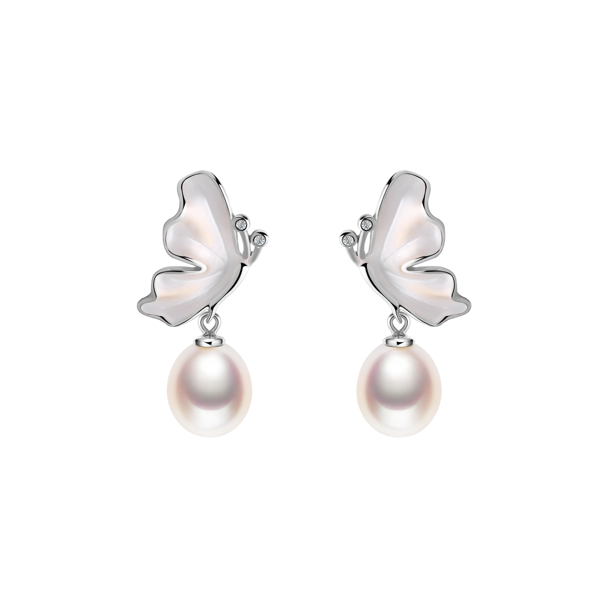 OSM Oval Silvery White Earrings 7–8mm – S925 Silver