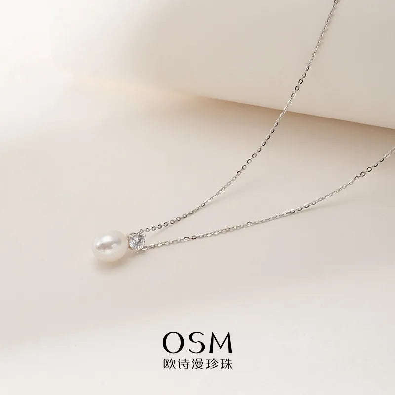 OSM Teardrop White Pearl Necklace 8–9mm, S925 Silver