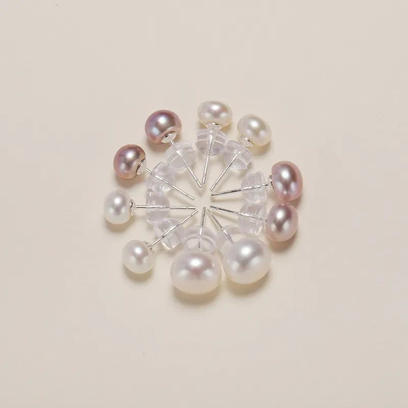 OSM Multicolor Flat Round Earrings 5–9mm – Silvery White, S925 Silver