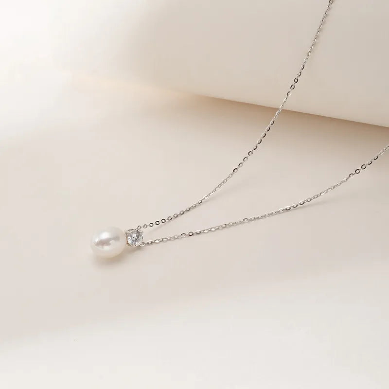 OSM Teardrop White Pearl Necklace 8–9mm, S925 Silver