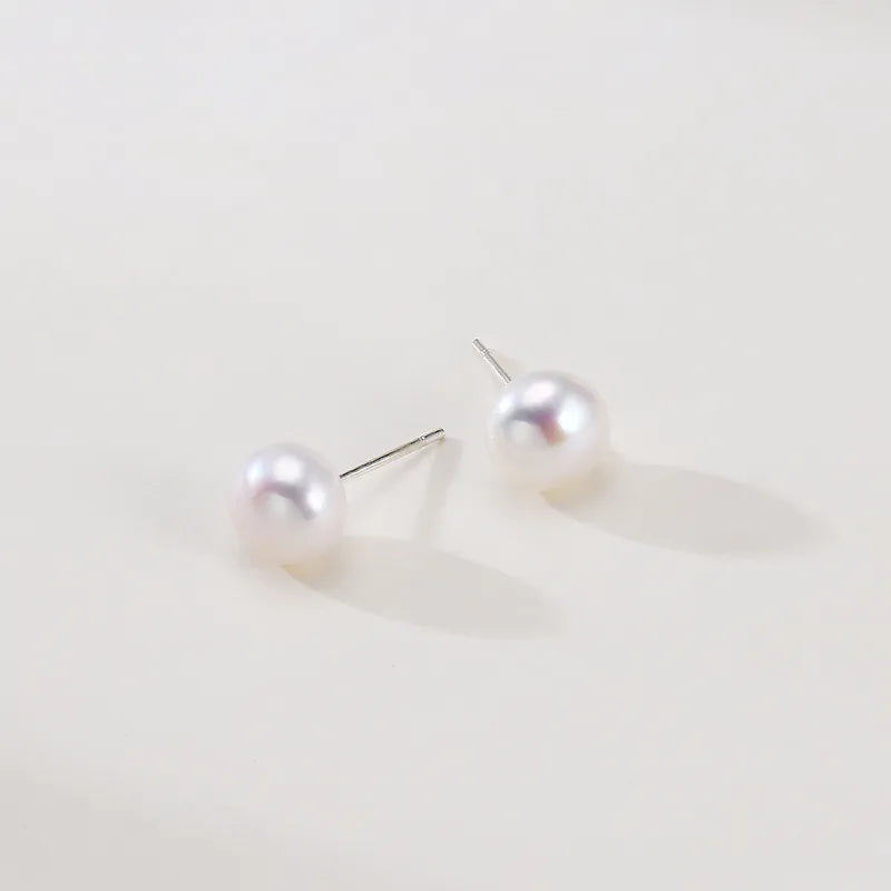 OSM Flat Round Silvery White Earrings 7–8mm S925 Silver