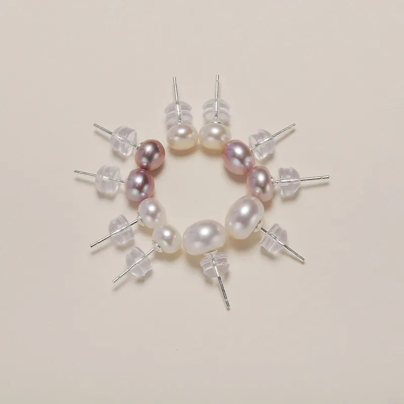 OSM Multicolor Flat Round Earrings 5–9mm – Silvery White, S925 Silver
