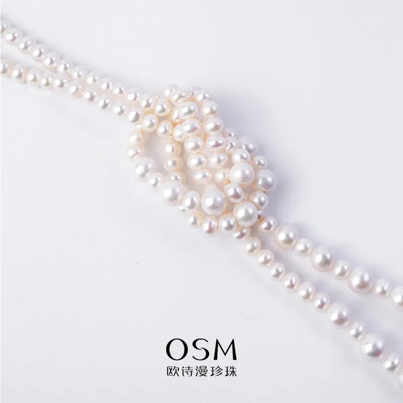 OSM White Pearl Necklace 5–8mm Nearly Round, 160cm