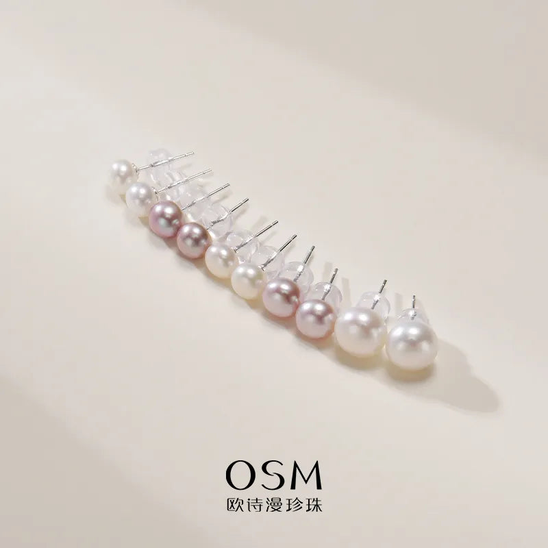 OSM Multicolor Flat Round Earrings 5–9mm – Silvery White, S925 Silver