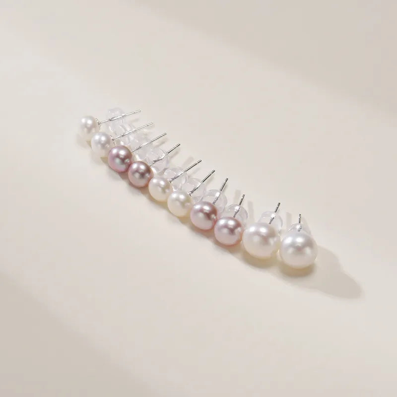 OSM Multicolor Flat Round Earrings 5–9mm – Silvery White, S925 Silver