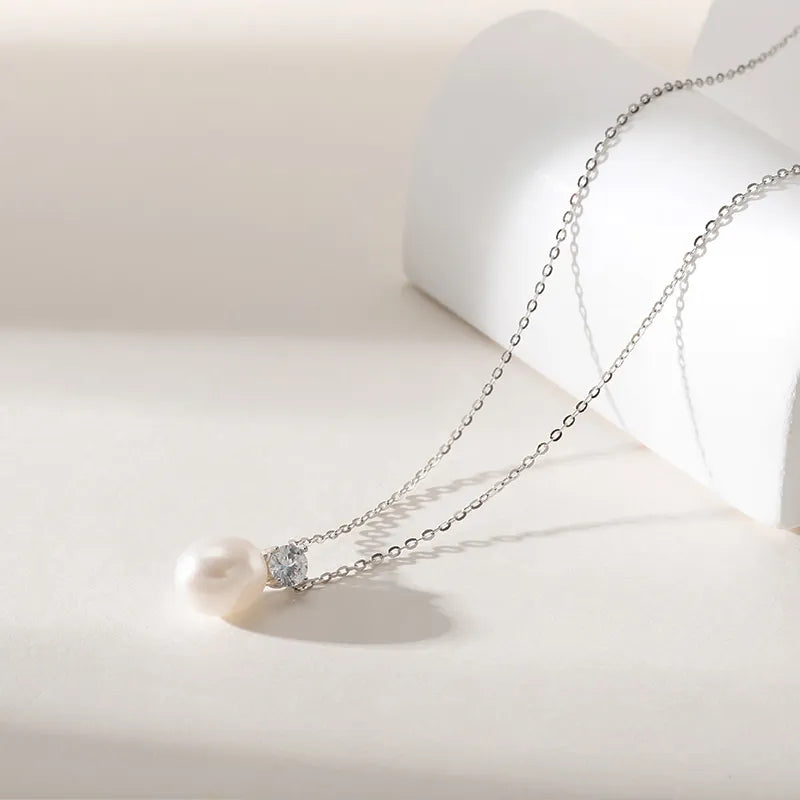OSM Teardrop White Pearl Necklace 8–9mm, S925 Silver