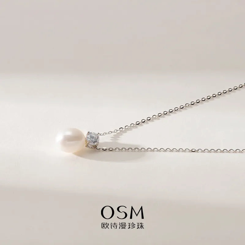 OSM Teardrop White Pearl Necklace 8–9mm, S925 Silver