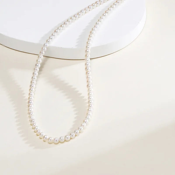 OSM White Pearl Necklace 3–4mm Nearly Round, S925 Silver