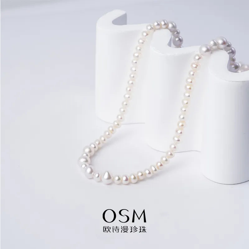 OSM White Pearl Necklace 5–8mm Nearly Round, 160cm