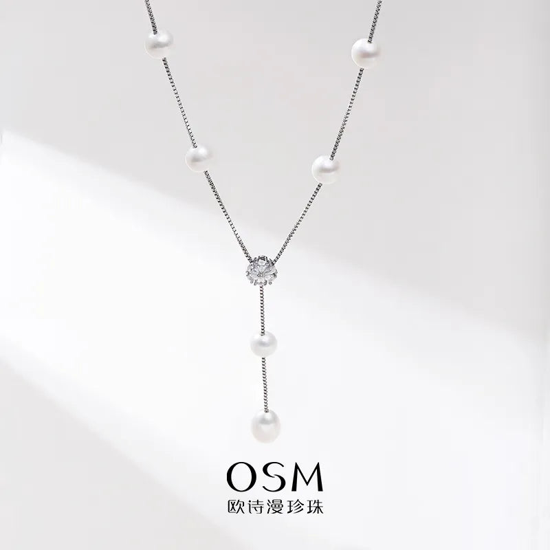 OSM White Pearl Necklace 5–8mm Mixed Shape, S925 Silver