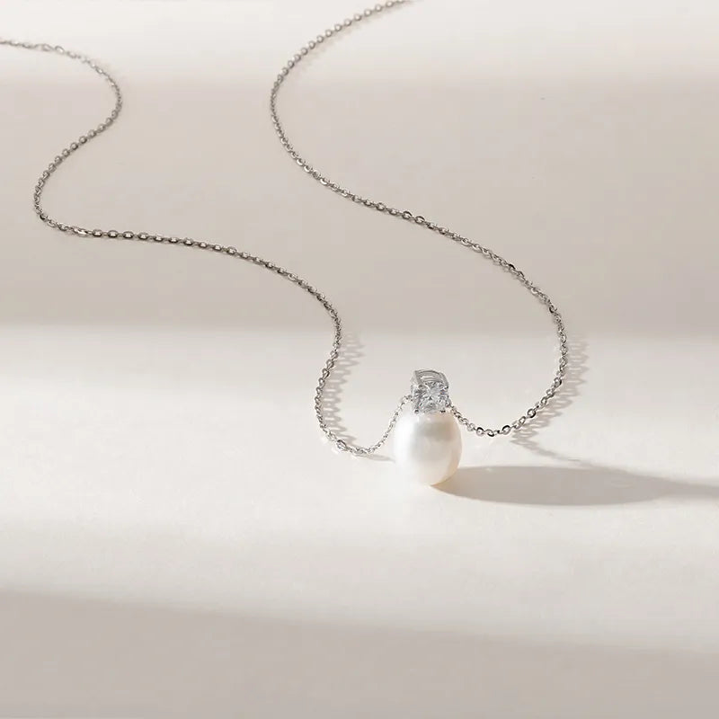 OSM Teardrop White Pearl Necklace 8–9mm, S925 Silver