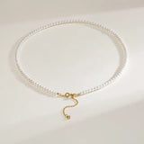 OSM White Pearl Necklace – Nearly Round 3–4mm, Gold Clasp