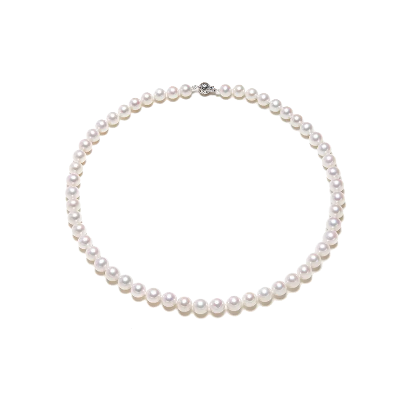 OSM White Pearl Necklace 7–8mm Round, 9K Gold