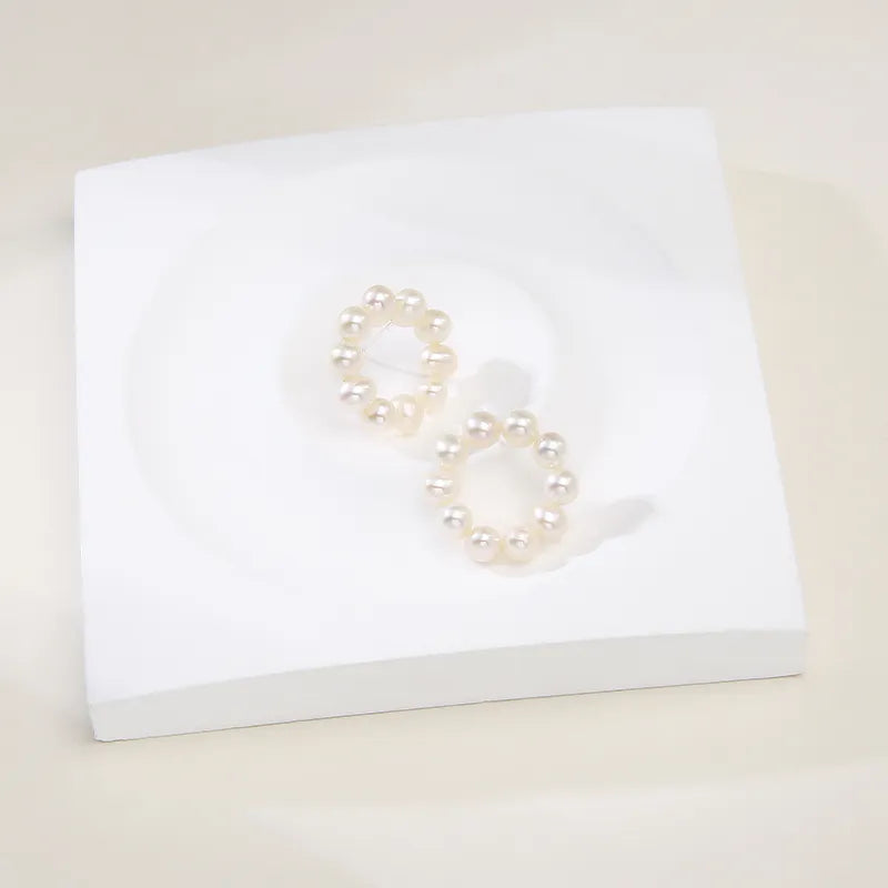 OSM Near-Circle Silvery White Earrings 5–6mm – S925 Silver