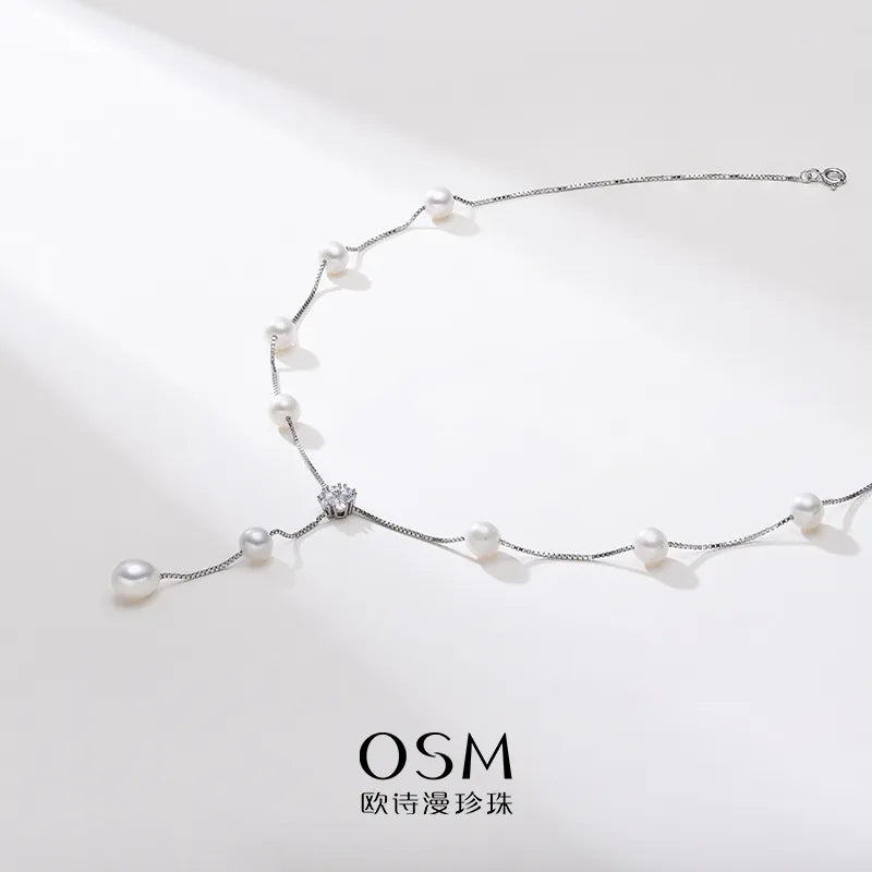 OSM White Pearl Necklace 5–8mm Mixed Shape, S925 Silver