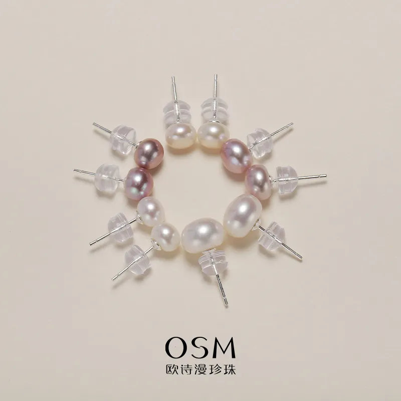 OSM Multicolor Flat Round Earrings 5–9mm – Silvery White, S925 Silver