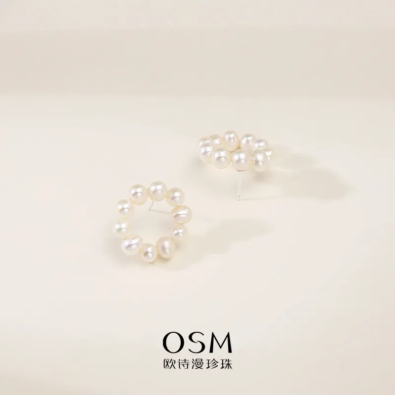 OSM Near-Circle Silvery White Earrings 5–6mm – S925 Silver