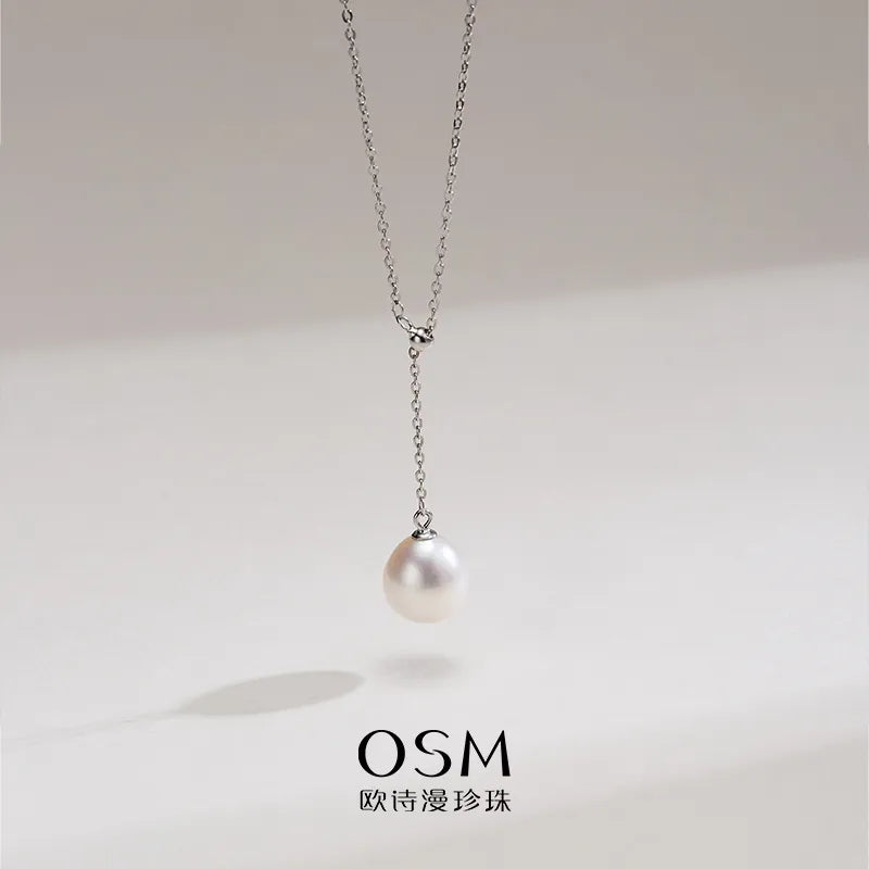 OSM Teardrop White Pearl Necklace 10–11mm, S925 Silver