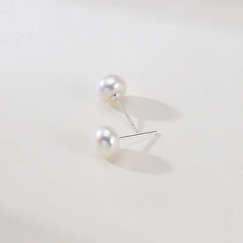 OSM Flat Round Silvery White Earrings 7–8mm S925 Silver