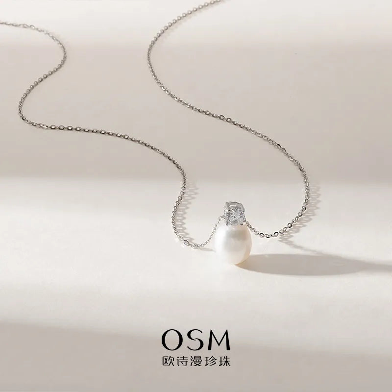 OSM Teardrop White Pearl Necklace 8–9mm, S925 Silver