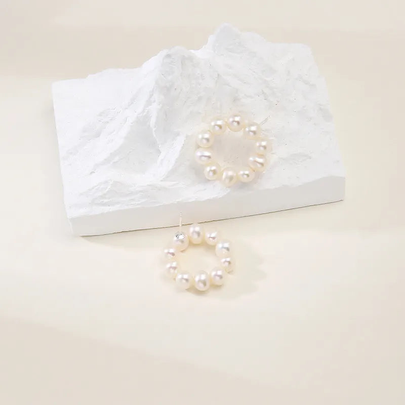 OSM Near-Circle Silvery White Earrings 5–6mm – S925 Silver