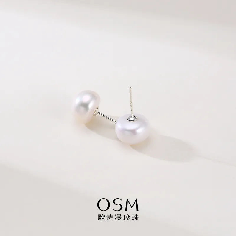 OSM Flat Round Silvery White Earrings 10–11mm – S925 Silver