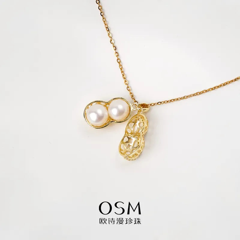OSM Pearl Necklace 6–7 mm Flat Round 925 Silver / Gold Accents