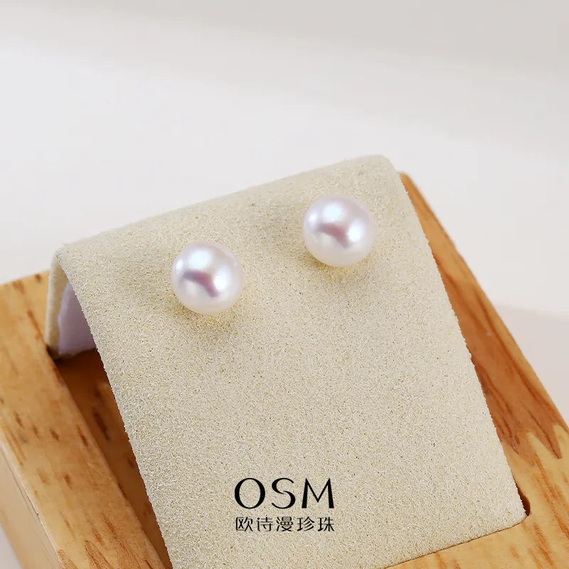OSM Flat Round Silvery White Earrings 7–8mm S925 Silver