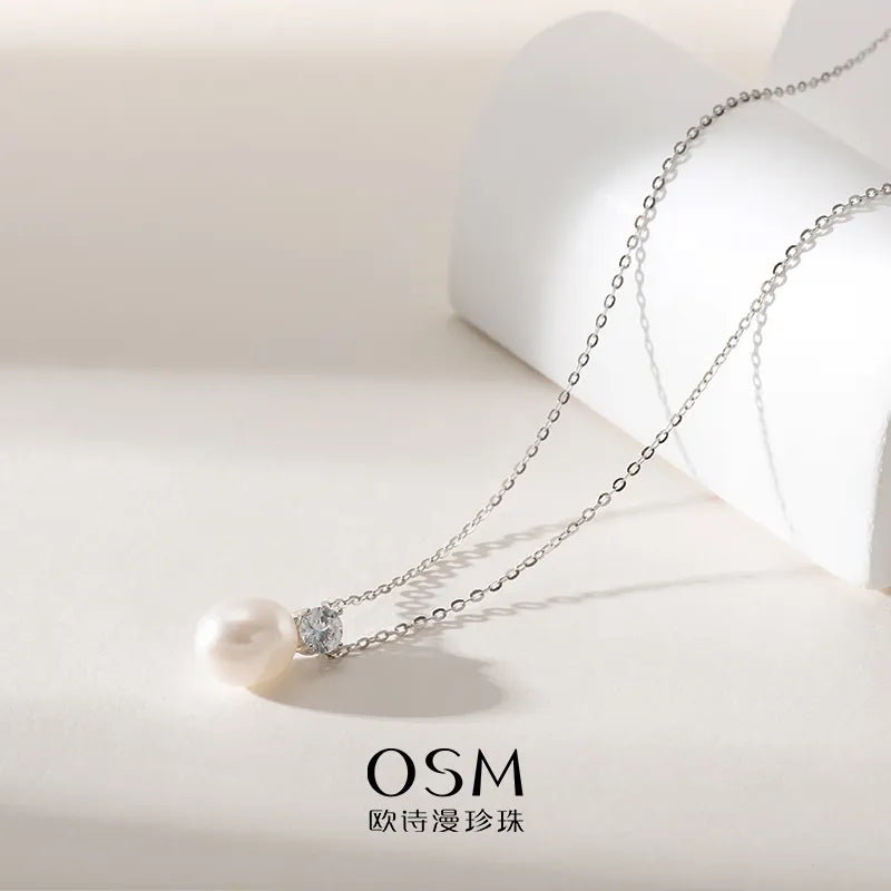 OSM Teardrop White Pearl Necklace 8–9mm, S925 Silver
